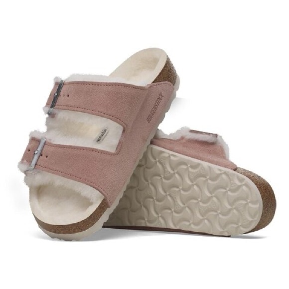 Arizona Shearling Suede Leather Pink Clay Double Strap Sandals 7US 38EU - Picture 12 of 17